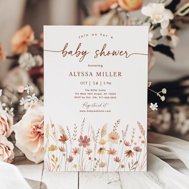 Invitación Boho Terracotta Wildflower Baby Shower (Subido por el creador)