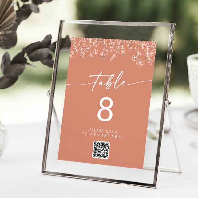 Invitación Boho Terracotta Wildflower QR Code Table Numbers (Subido por el creador)