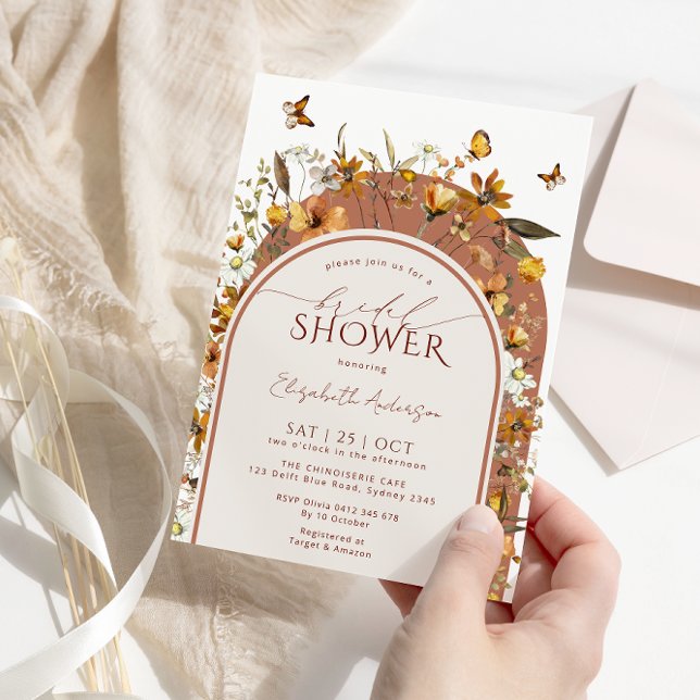 Invitación Boho Terracotta Wildflowers Arch Bridal Shower (Subido por el creador)