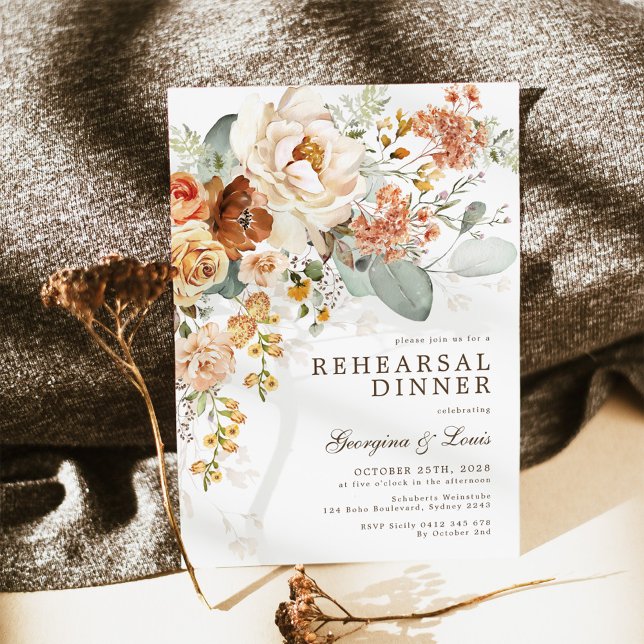 Invitación Boho Terracotta Yellow Floral Ensayos Cena (Subido por el creador)
