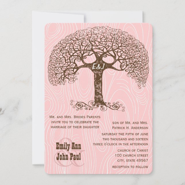 Invitación Boho Tree Crabapple Pink Wood grain Wedding Invite (Anverso)