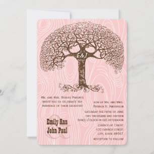 Invitación Boho Tree Crabapple Pink Wood grain Wedding Invite