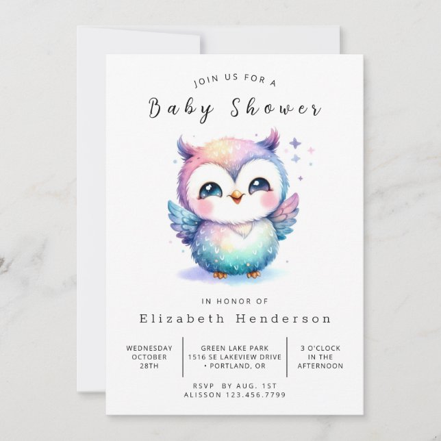 Invitación Boho Trees Owl Baby Shower (Anverso)