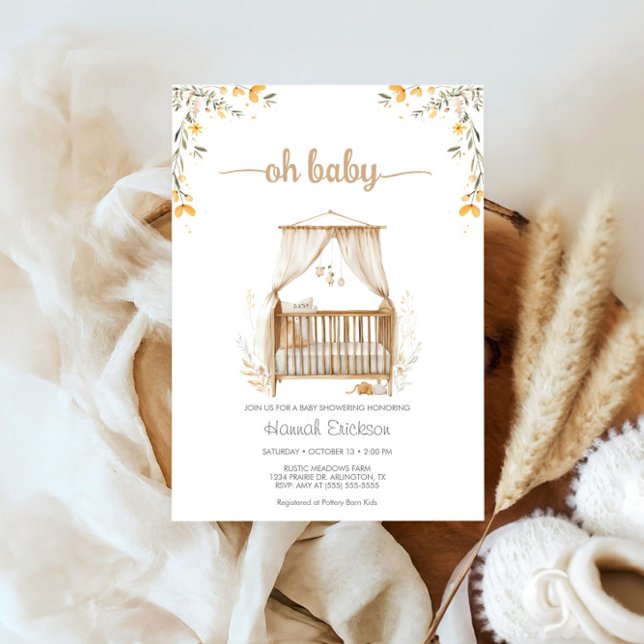 Invitación Boho Trendy Neutral Nursery Crib Baby Shower (Subido por el creador)
