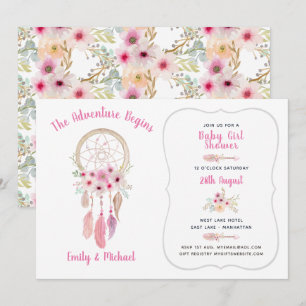 Invitación Boho Tribal Baby Girl Shower Dream Catcher