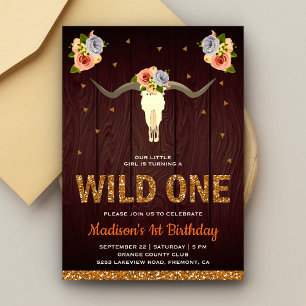 Invitación Boho Tribal Cráneo de Vaca Chicas Cumpleaños Salva