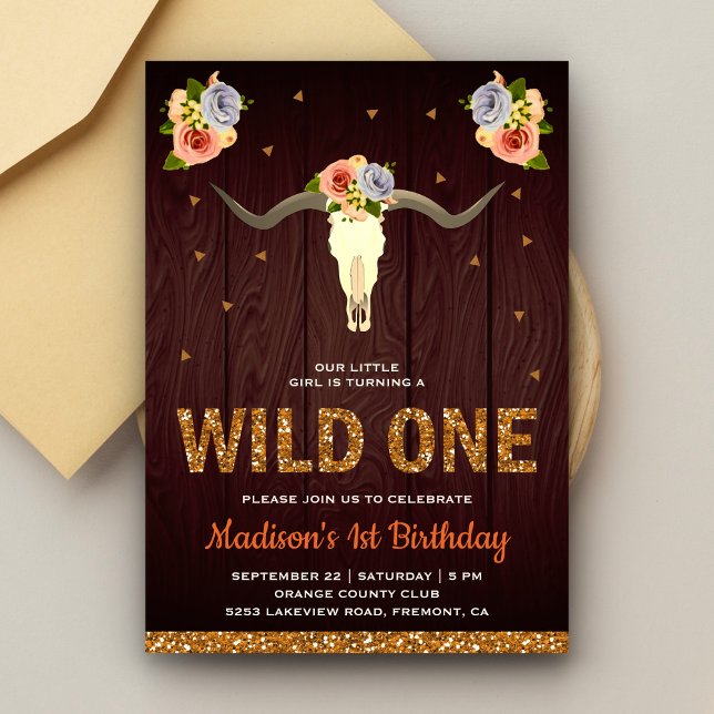 Invitación Boho Tribal Cráneo de Vaca Chicas Cumpleaños Salva (Subido por el creador)