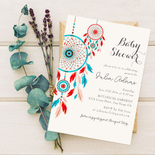 Invitación Boho Tribal Feather Dreamcatcher Baby Shower