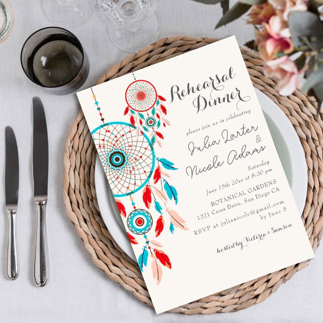 Invitación Boho Tribal Feather Dreamcatcher Rehearner Dinner (Subido por el creador)