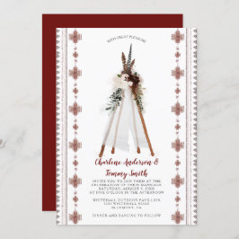 Invitación Boho Tribal Feathers Floral Teepee Boda |