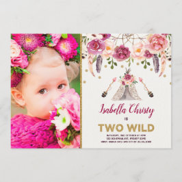 Invitación Boho Tribal Floral Dos Dreamcatcher de cumpleaños 