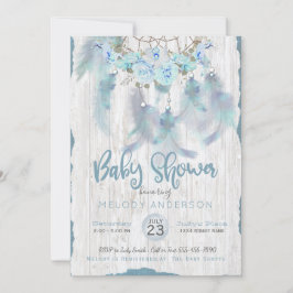 Invitación BOHO Tribal Floral Dream Catcher Blue Baby Shower