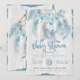 Invitación BOHO Tribal Floral Dream Catcher Blue Baby Shower