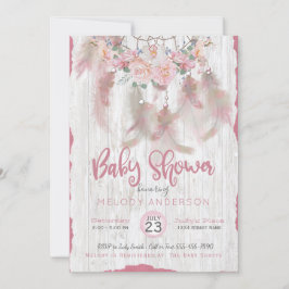 Invitación BOHO Tribal Floral Dream Catcher Pink Baby Shower