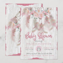 BOHO Tribal Floral Dream Catcher Pink Baby Shower