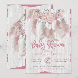 Invitación BOHO Tribal Floral Dream Catcher Pink Baby Shower