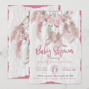 Invitación BOHO Tribal Floral Dream Catcher Pink Baby Shower