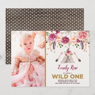 Invitación Boho Tribal Floral Wild One Birday Dreamcatcher