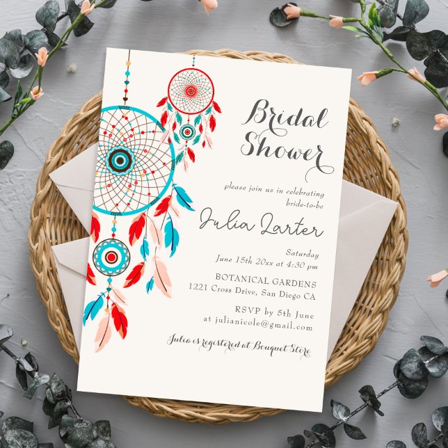 Invitación Boho Tribal pluma Dreamcatcher Despedida de solter (Subido por el creador)