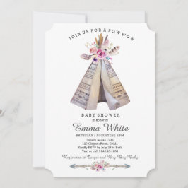 Invitación Boho Tribal Teepee Floral Baby Shower