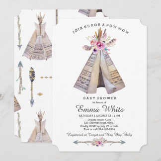 Invitación Boho Tribal Teepee Floral Baby Shower