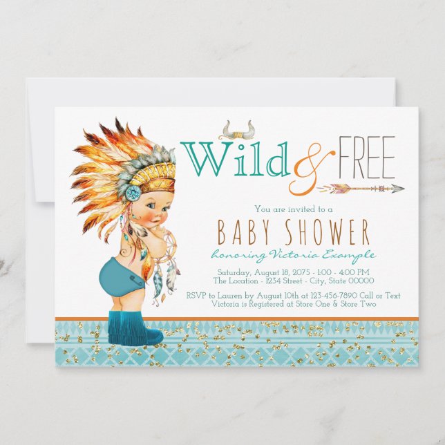 Invitación Boho Tribal Wild and Free Baby Shower (Anverso)