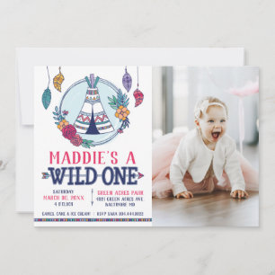 Invitación Boho Tribal Wild One Foto Primer Cumpleaños