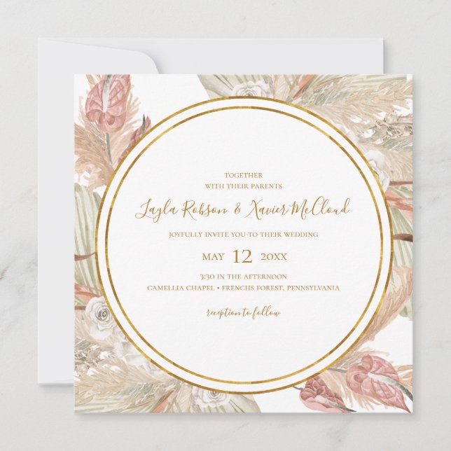 Invitación Boho Tropical Botanical | Boda cuadrado (Anverso)