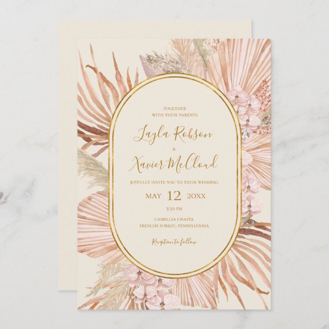 Invitación Boho Tropical Botanical | Boda de Ivory Casual (Anverso / Reverso)