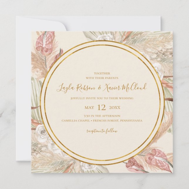 Invitación Boho Tropical Botanical | Boda de Plaza de Marfil (Anverso)