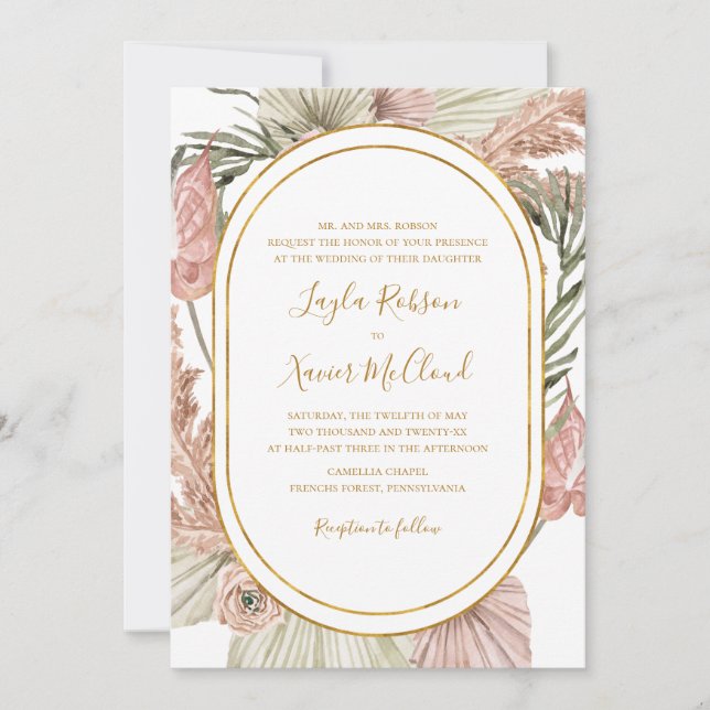 Invitación Boho Tropical Botanical | Boda tradicional (Anverso)