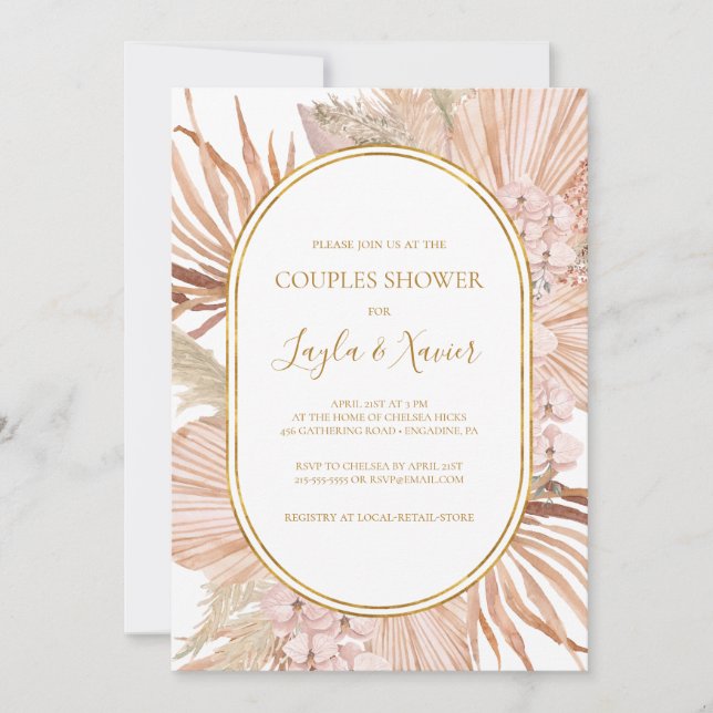 Invitación Boho Tropical Botanical | Ducha de pareja (Anverso)