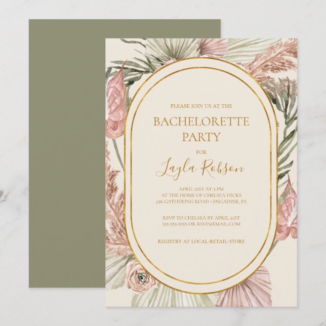 Invitación Boho Tropical Botanical | Fiesta de la Bachelorett (Anverso / Reverso)