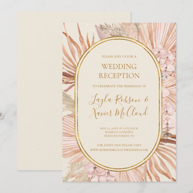 Invitación Boho Tropical Botanical | Recepción de marfil (Anverso / Reverso)