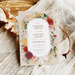 Invitación Boho Tropical Floral Garden Pampas Grass Boda I