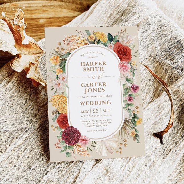 Invitación Boho Tropical Floral Garden Pampas Grass Boda I (Subido por el creador)