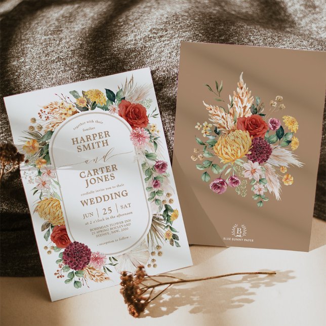 Invitación Boho Tropical Floral Garden Pampas Grass Boda I (Subido por el creador)