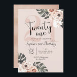 Invitación Boho tropical Floral Veintiún cumpleaños<br><div class="desc">Invitación de cumpleaños de 20 personas con flores del Boho tropical</div>