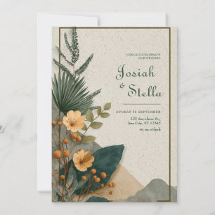 Invitación Boho Tropical Hoja de Palma Terracota Floral Boda