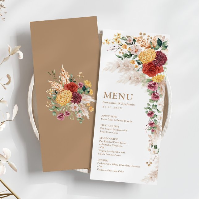 Invitación Boho Tropical Pampas Flores Bodas Cartas de Menú (Subido por el creador)