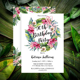 Invitación Boho Tropical Pink Floral 90 cumpleaños