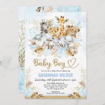 Boho Tropical Safari Baby Boy Blue Gold Shower