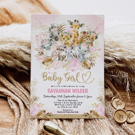 Invitación Boho Tropical Safari Baby Girl Rubor Gold Shower