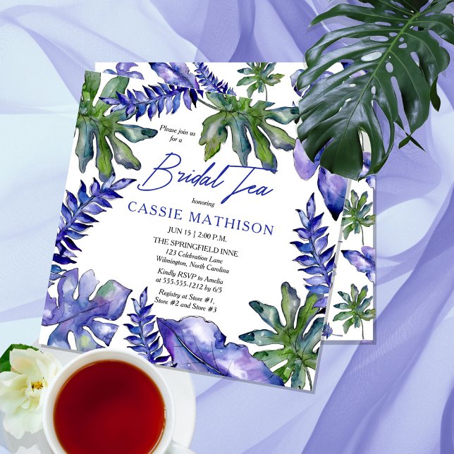 Invitación Boho Tropical Sale Púrpura | Té de novia verde (Subido por el creador)