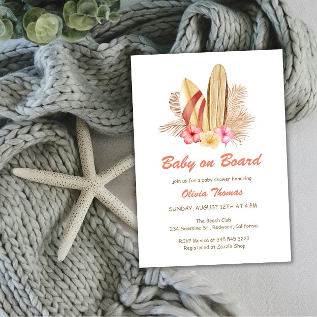 Invitación Boho Tropical Surf Baby En Baby Shower A Bordo (Boho Tropical Surf Baby On Board Baby Shower Invitation)