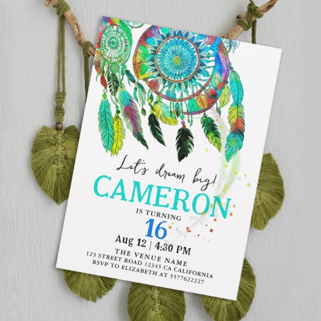 Invitación Boho Turquoise Dream Catcher Birthday Watercolor (Subido por el creador)