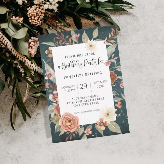 Invitación BOHO Turquoise Fall fiesta de cumpleaños floral de (Subido por el creador)