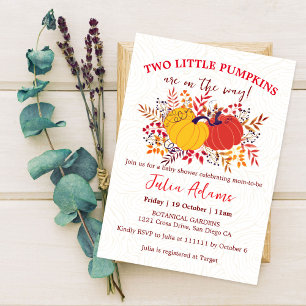 Invitación Boho Twins Calabazas Pequeñas de Otoño Baby Shower