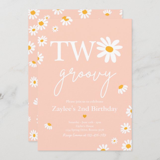 Invitación Boho Two Groovy Birthday Party (Anverso / Reverso)