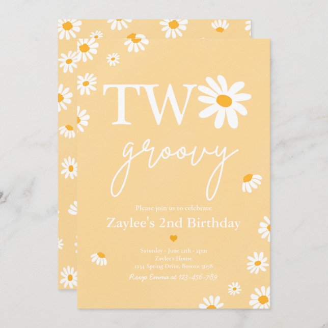 Invitación Boho Two Groovy Birthday Party  (Anverso / Reverso)